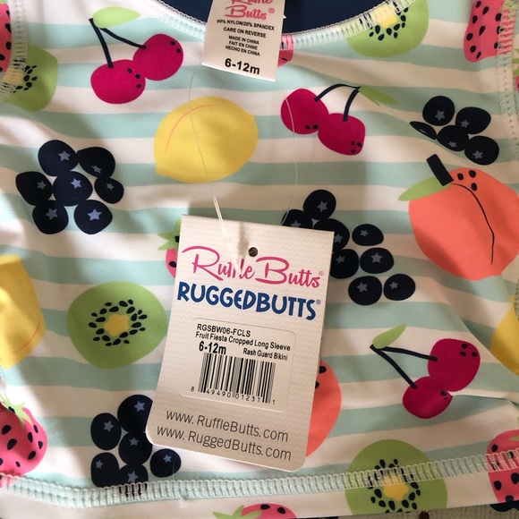 RuffleButts Baby Girls Fruit Fiesta Cropped Long Sleeve Rash Guard Bikini 6-12m - Picture 5 of 7